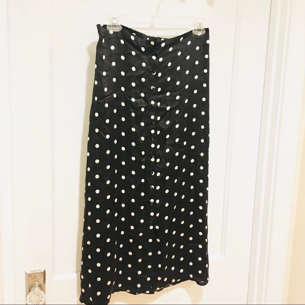 NWT Cami NYC Annabelle Silk Midi Skirt Vintage Dot Black White Small
